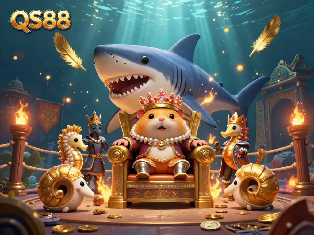 Engage with QS88's thrilling casino adventures featuring the golden hamster king and seahorse guards.