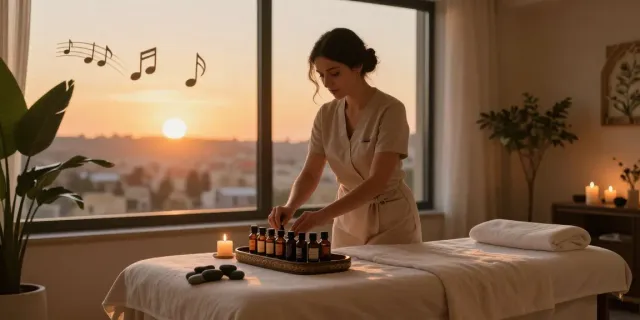 Exquisite setup for עיסוי אירוטי בירושלים with elegant decor and soothing ambiance.