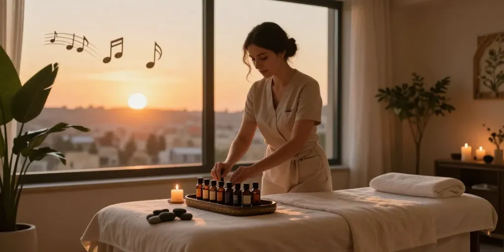 Exquisite setup for עיסוי אירוטי בירושלים with elegant decor and soothing ambiance.